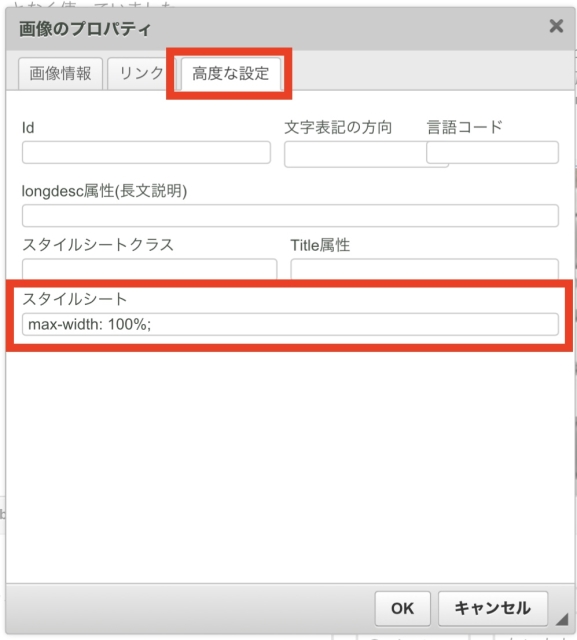 高度な設定のタブをクリックしたところです